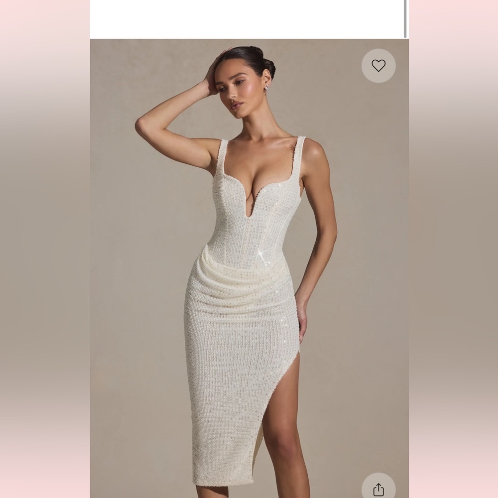 Oh Polly Cream Asymmetrical Sequin Dress